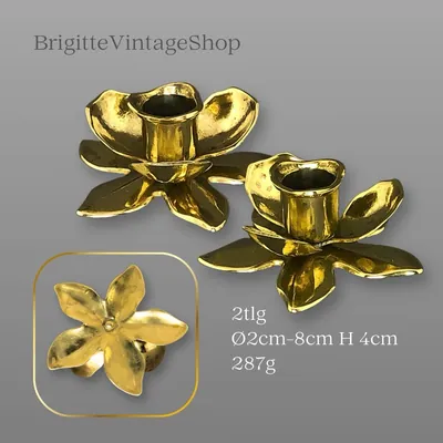 Messing Kerzenhalter 2er Set, Jugendstil Blütenform