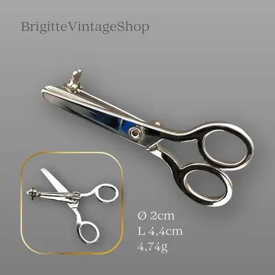 Modeschmuck Motivbrosche Schere, verchromt, bewegliches Modell, Vintage Anstecknadel