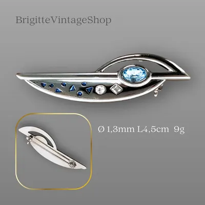 Stabbrosche im Art-Déco-Stil mit Schliffglassteinen, Chrom