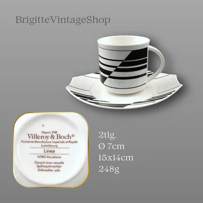 Villeroy & Boch Linea Kaffeegedeck 2-teilig, Vitro Porzellan, Art-Déco-Stil, Modern Art Design