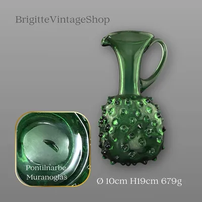 Murano Krug grünes Noppenglas, Hobnail, Venezia