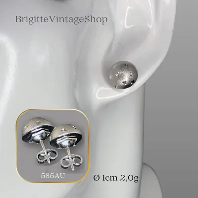 585 Gold Halbkugel-Ohrstecker mit Diamantschliff und Sternendekor, Goldschmiedearbeit