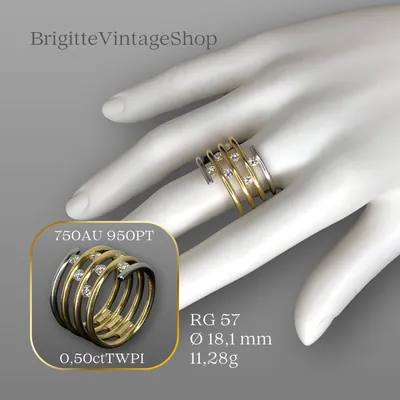 750 Gold und 950 Platin Spiralring mit Diamanten 0,50 ct im Brillantschliff, Goldschmiedearbeit