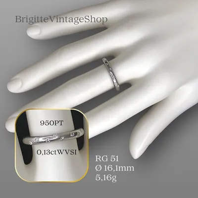 950 Platin Halbmemoire-Ring mit Diamanten 0,13 ct, Verlobungsring Ehering