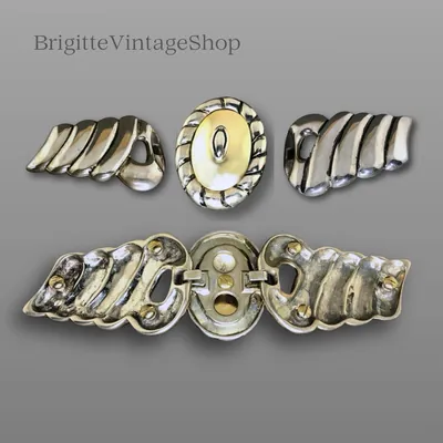 Gürtelschließe 3-teilig silber- und goldplattiert, Vintage Design