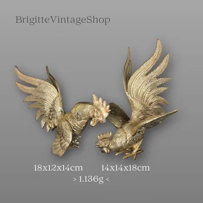 Vintage Messing Hahnenfiguren Paar vergoldet, Italy, Hollywood Regency Deko