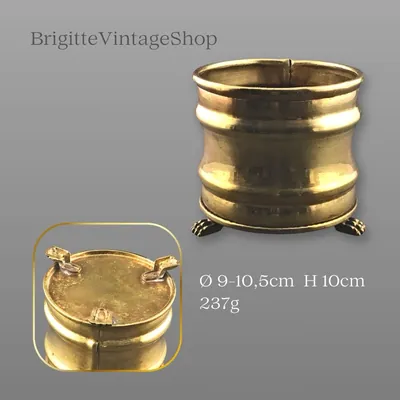 Messing Cachepot Ø 10,5 cm im Art Deco Stil mit Krallenfüßen, Handarbeit