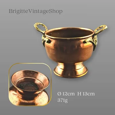 Kupfer Cachepot Ø 11 cm in Pokalform mit Messinggriff, Barockstil