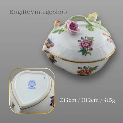 Herend Herzdose Bonbonniere Queen Victoria, handbemalt