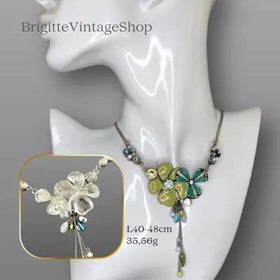 Jugendstil Collier mit Email und Glassteinen, Doppelkette, Trachtenschmuck